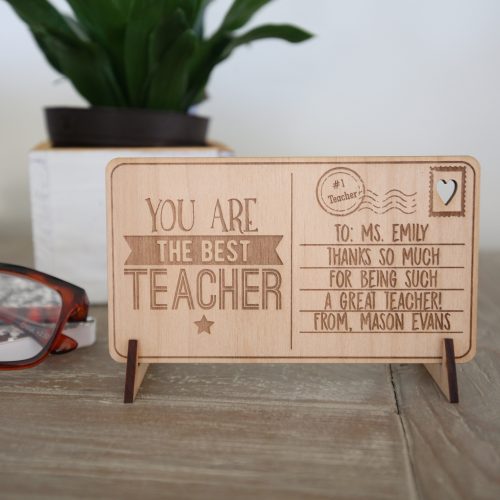 Banner Best Teacher Personalized Wood Postcard