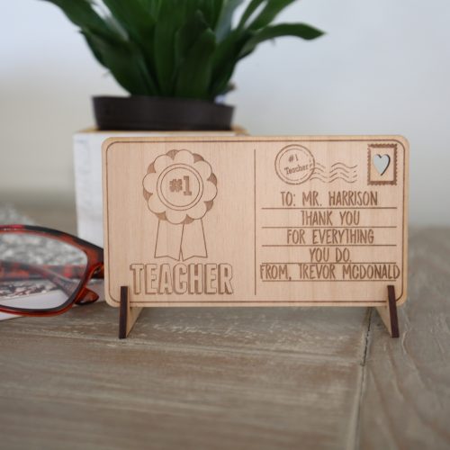 #1 Teacher Personalized Wood Postcard