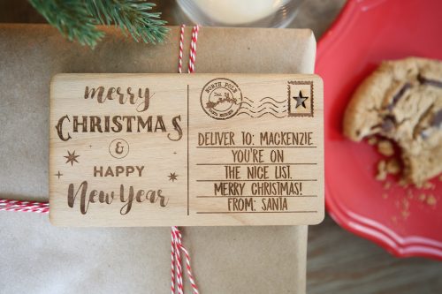 Holiday Greetings Personalized Wood Postcard